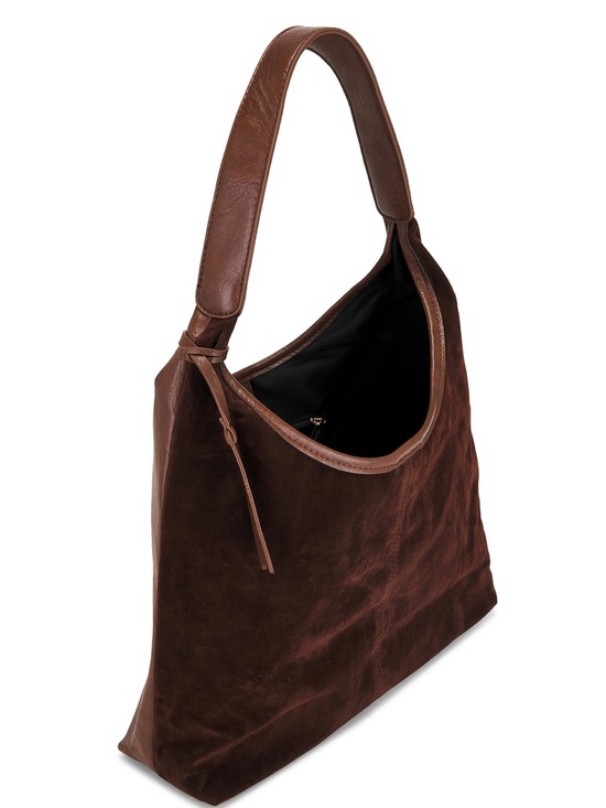 Handbags - Opposite sided faux leather & faux suede Dark Brown Shoulder tote Bag